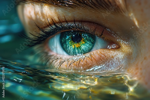 Conceptual Art of an Eye in Water Reflecting a Vast Ocean