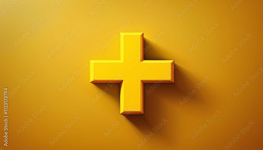 Fototapeta premium vibrant yellow plus symbol with soft shadow