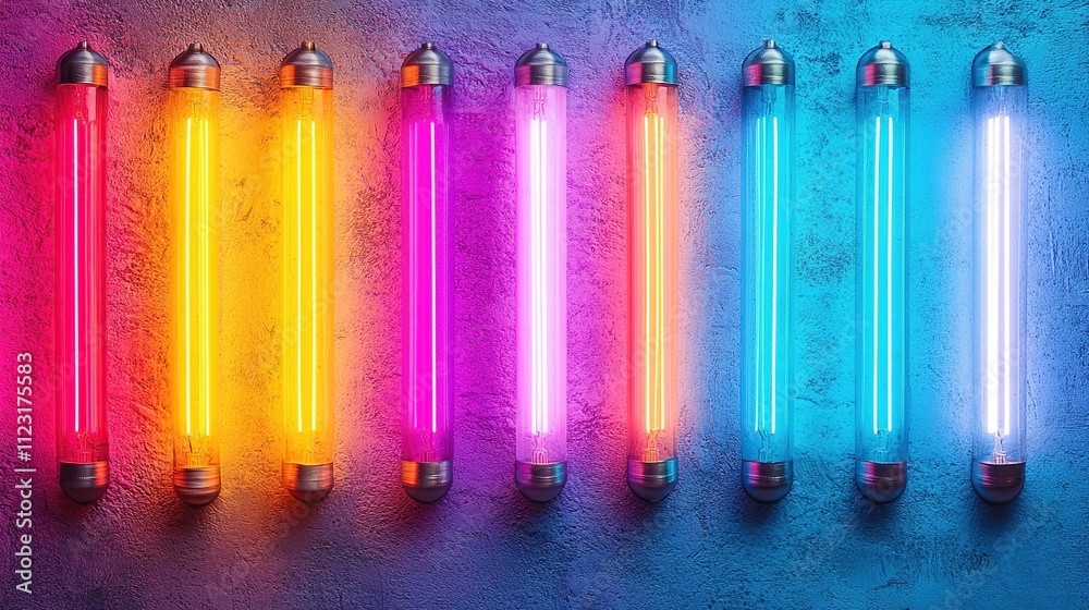 Fototapeta premium Vibrant Neon Lights on a Textured Wall