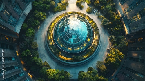 Wallpaper Mural Aerial view of circular glass building surrounded by trees. Torontodigital.ca