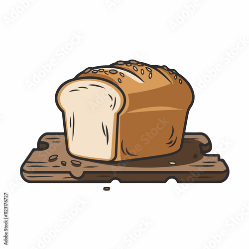 A vector illustration of a loaf of bread on a wooden board