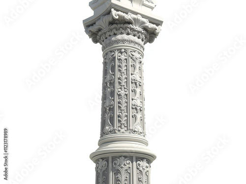 Architectural pillar detail on white background,  archaic design,  marble pillar photo