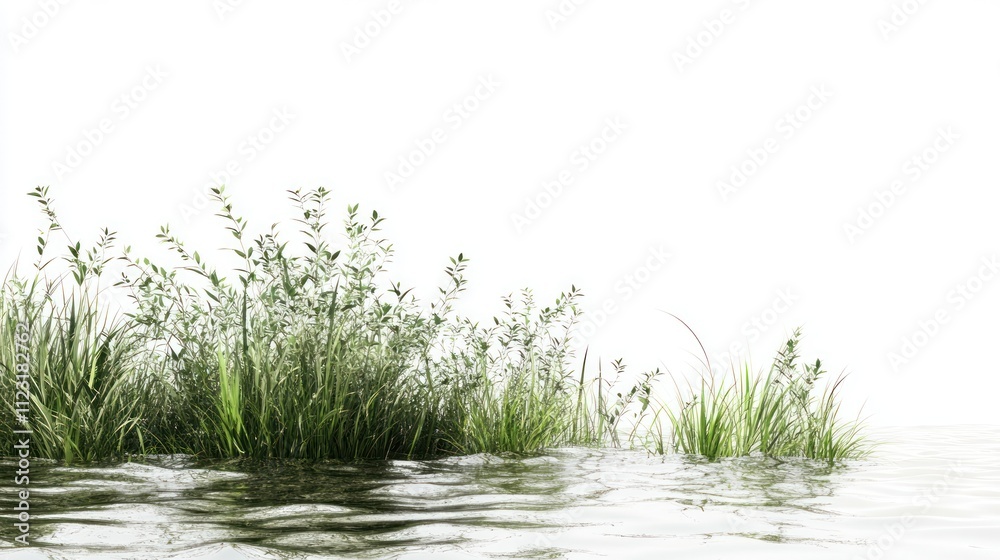Fototapeta premium A serene landscape featuring water and lush greenery, evoking tranquility and nature.