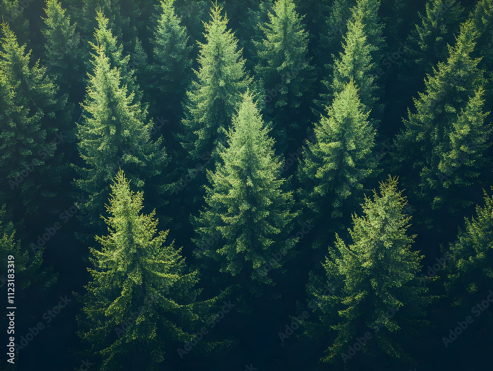 Fototapeta premium Aerial View Evergreen Forest