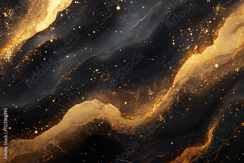 Abstract Background - Black and Gold, Wavy Elegance