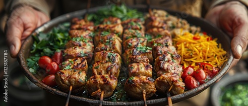 Delicious Afghan Kebabs Grilled Meat Traditional Cuisine Food Photography