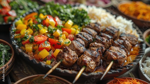 Afghan Cuisine Grilled Lamb Kebabs with Rice Salad