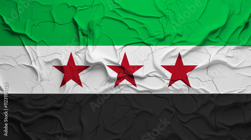 Close-Up of a Wrinkled and Cracked Old Syrian Revolution Flag