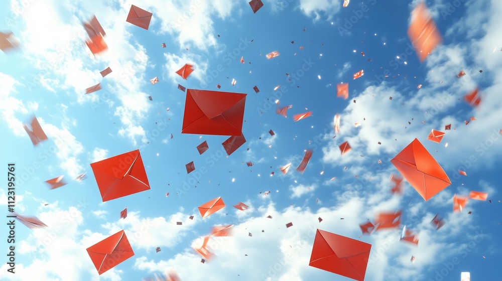 Obraz premium The red envelopes against a blue sky, with a few clouds.