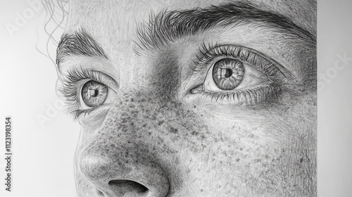 Wallpaper Mural An intricate pencil sketch capturing the detailed features of a human face close-up, highlighting the texture of the skin and the expressiveness of the eyes. Torontodigital.ca