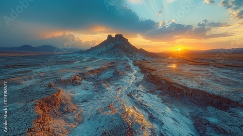 Dramatic Sunset over Mud Volcano Landscape Azerbaijan photo