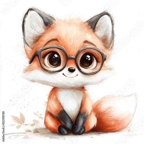 A cute, illustrated fox wearing glasses, sitting with a friendly expression against a light, whimsical background.