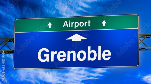 Road sign indicating direction to the city of Grenoble, France