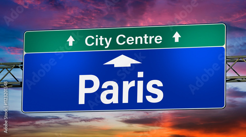 Road sign indicating direction to the city of Paris, France