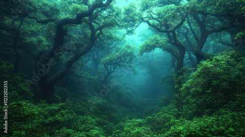 Wallpaper Mural Lush, misty forest landscape with towering trees. Torontodigital.ca