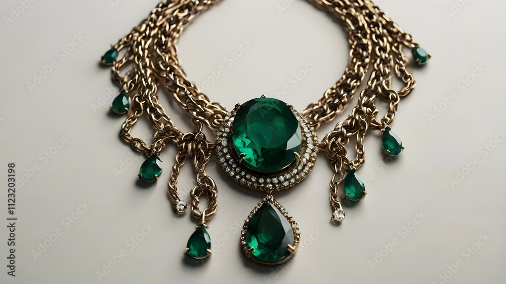 /imagine: A cascading emerald glass necklace with layered chains, artfully arranged on a white background. --ar 3:2 --v 4
/imagine: A cascading emerald glass necklace with layered chains, artfully arranged on a white background. --ar 3:2 --v 4