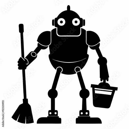 Robot Cleaning Mop vector silhouette black design white background