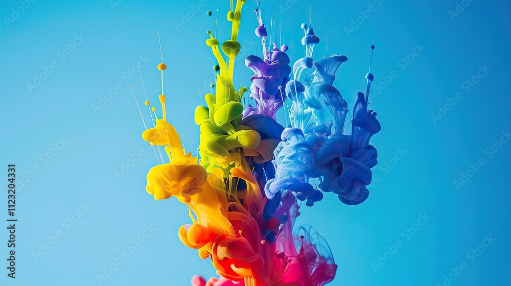 Obraz premium Vibrant Rainbow Ink Explosions: A Symphony of Color