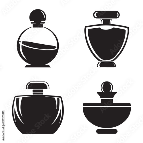 set of black vector different style perfume silhouette