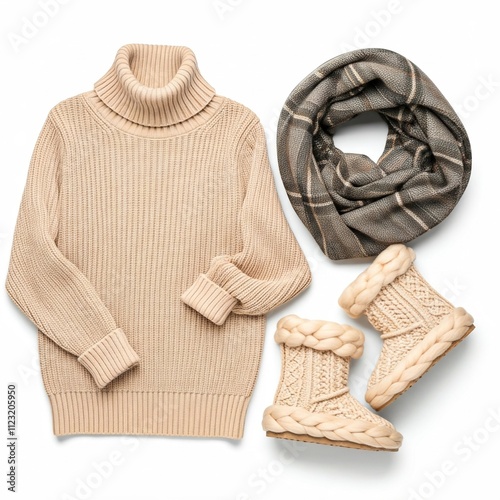 Winter fashion trendy for women isolated on white background