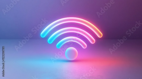 A futuristic neon wifi symbol brilliantly glows against a dark background, embodying modern technology and the spirit of digital communication in vibrant color.