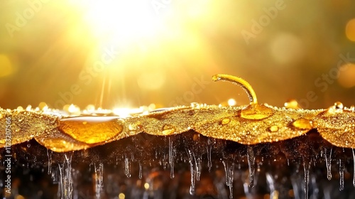 Dewy Leaf Transpiring in the Morning Light,a Natural Macro Closeup photo