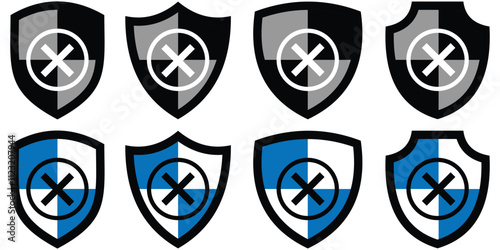 Shield icons. Protection, security shield icon set. shield icon with cross mark vector illustration eps 10.