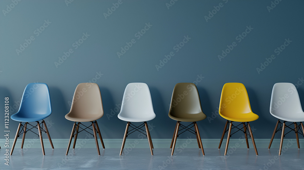 Obraz premium Row of chairs with one odd one out. Job opportunity. Business leadership. recruitment concept. 3D rendering, Generative AI 