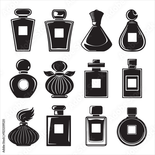 set of black vector different style perfume silhouette