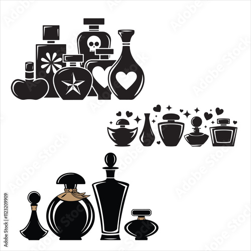 set of black vector different style perfume silhouette