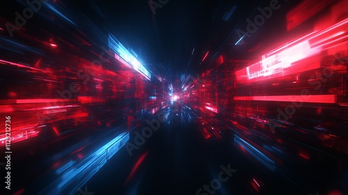 Red and blue light streaks intersect dynamically in a futuristic digital space, evoking a sense of speed and high-tech innovation and creativity.