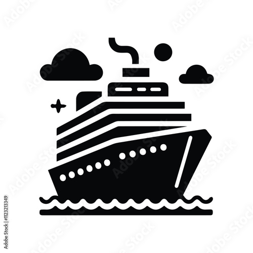 icon motor ship, cruise liner, black silhouette on transparent background, vector