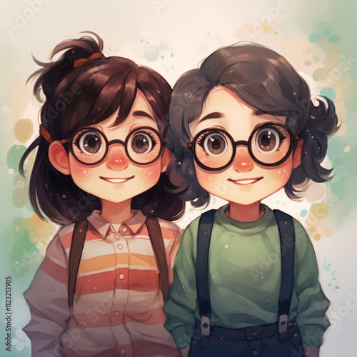 Obraz na płótnie two girls schoolgirls cartoon style,. w salonie