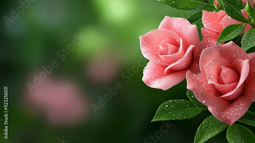 Dewdrops on Pink Roses  Closeup  Floral Background