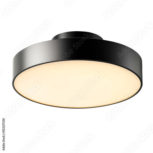 Modern Ceiling Light with Black Metal Frame and Soft Diffused Glow, Minimalist Lighting Fixture Design on Transparent Background photo