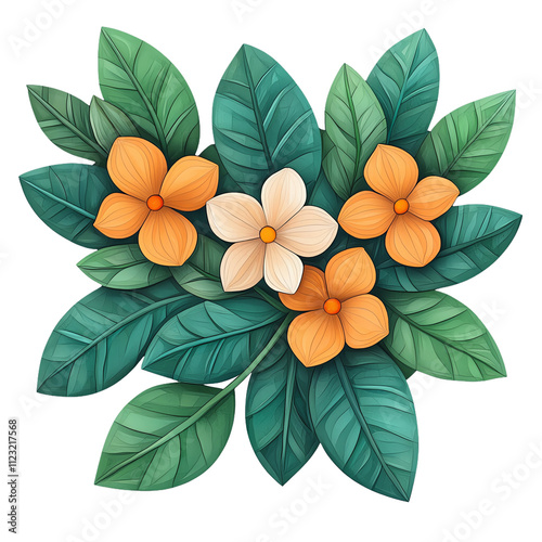 Vibrant flowers and lush leaves arrangement. transparent background
