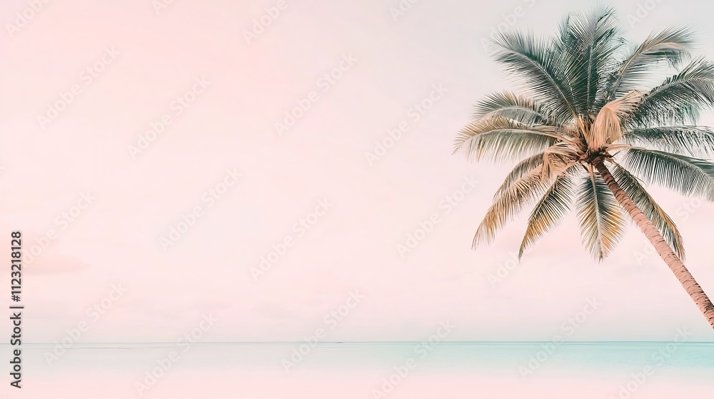 Fototapeta premium Tranquil Tropical Beach Landscape with Soft Pastel Tones and Minimalist Design