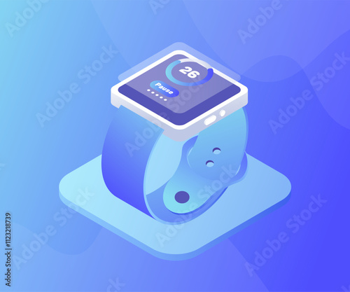 Smart watch isometry in futuristic style. Technology electronic gadgets, wrist watch vector illustration. You can put your design on the screen.