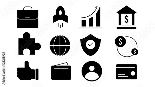 business icon set, white isolated background