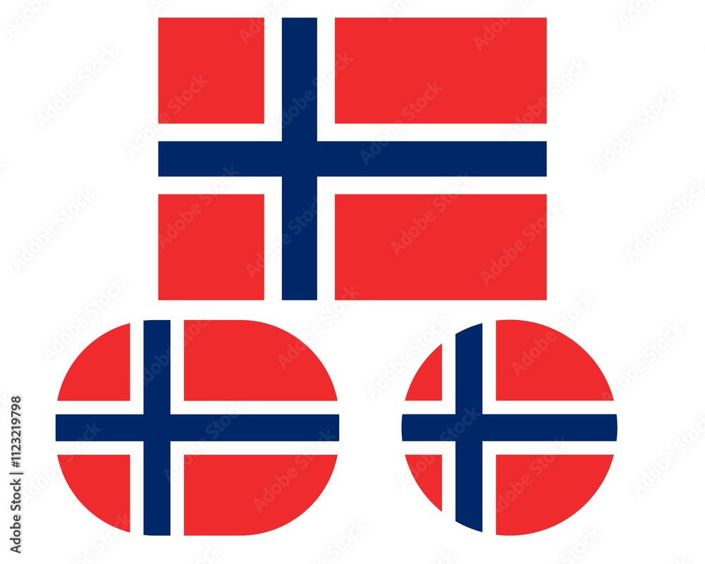 Obraz premium Flag in rectangle oval and circle, isolated png background. Flag of Norway