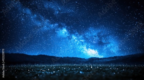 Milky Way galaxy over a dark landscape at night.