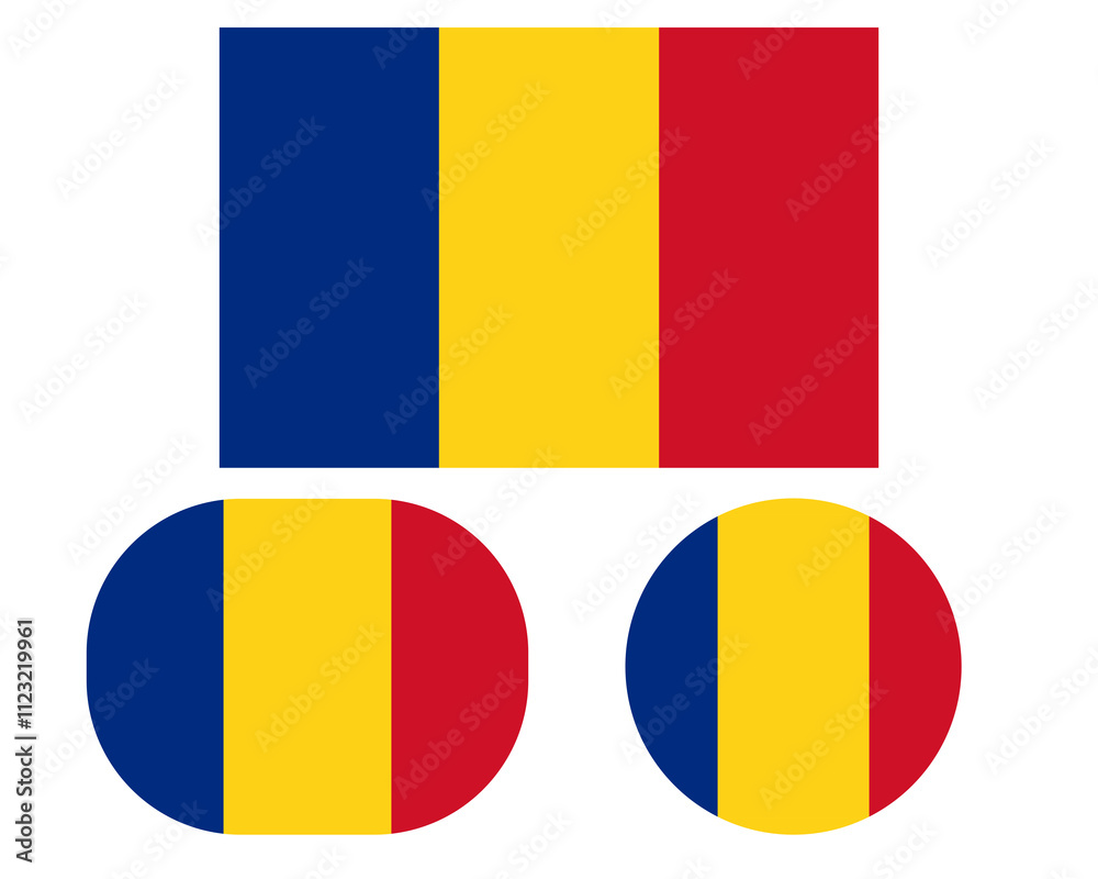 Fototapeta premium Flag in rectangle oval and circle, isolated png background. Flag of Romania