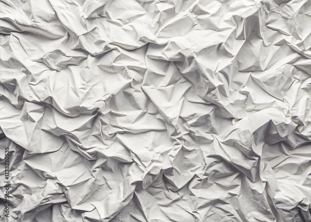 Fototapeta premium Crumpled Paper Texture with White Background for Creative Projects, Ideal for Graphic Design, Print Media, and Web Applications