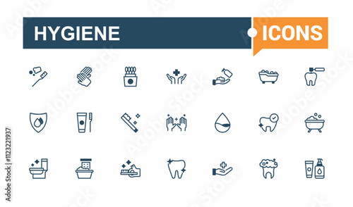 Hygiene linear icon collection. Includes thin line hygiene, antibacterial, washing, cleaning, prevention, healthy, . Isolated icons design. Editable vector icon and illustration.