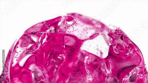 Pink serum with liquid bubbles in a 3D abstract background. Hydrating essence gel with collagen molecules. Moisturizing cream or oil for skincare and beauty.