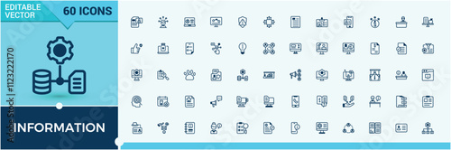Information icon set. It contains symbols to instruction, information, news, information technology, email, guide, warning, help. Minimal linear icons. Outline and solid pictogram.