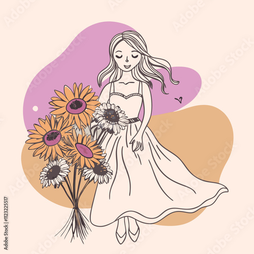 Floral woman illustration serene beauty