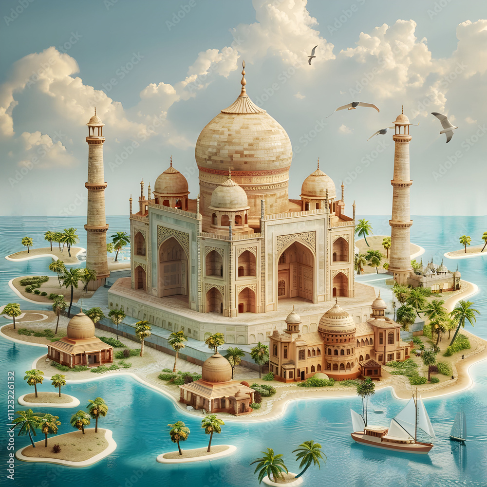 Fototapeta premium A beautiful palace with a blue ocean in the background