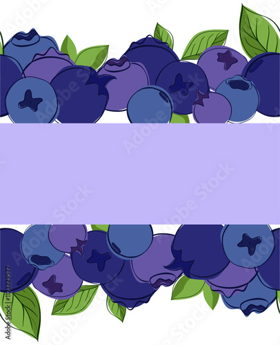 Blue and violet blueberry. Seamless border frame. Vector Banner graphic outline illustration