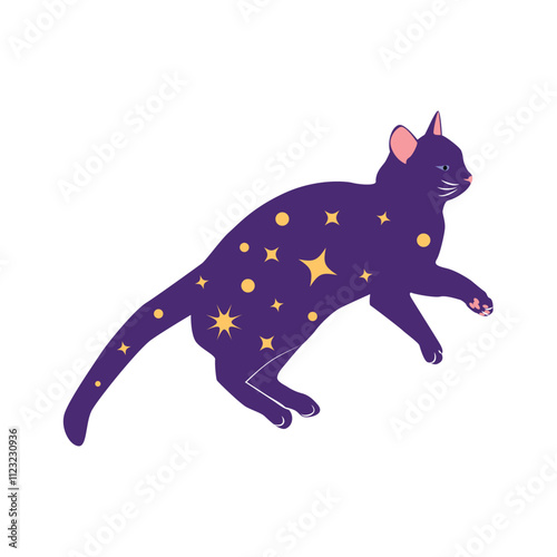 Mystical cats in boho style, silhouette collection. Esotericism and mysticism, occultism. Cartoon flat vector illustrations, isolated